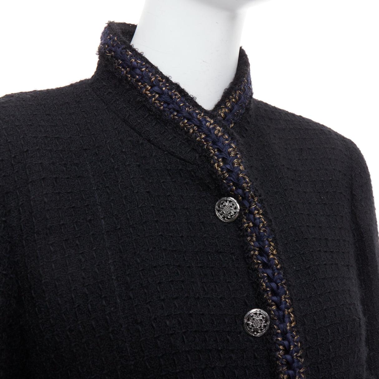 CHANEL Paris Shanghai Runway black lattice tweed crochet trim 4 pocket jacket For Sale 3