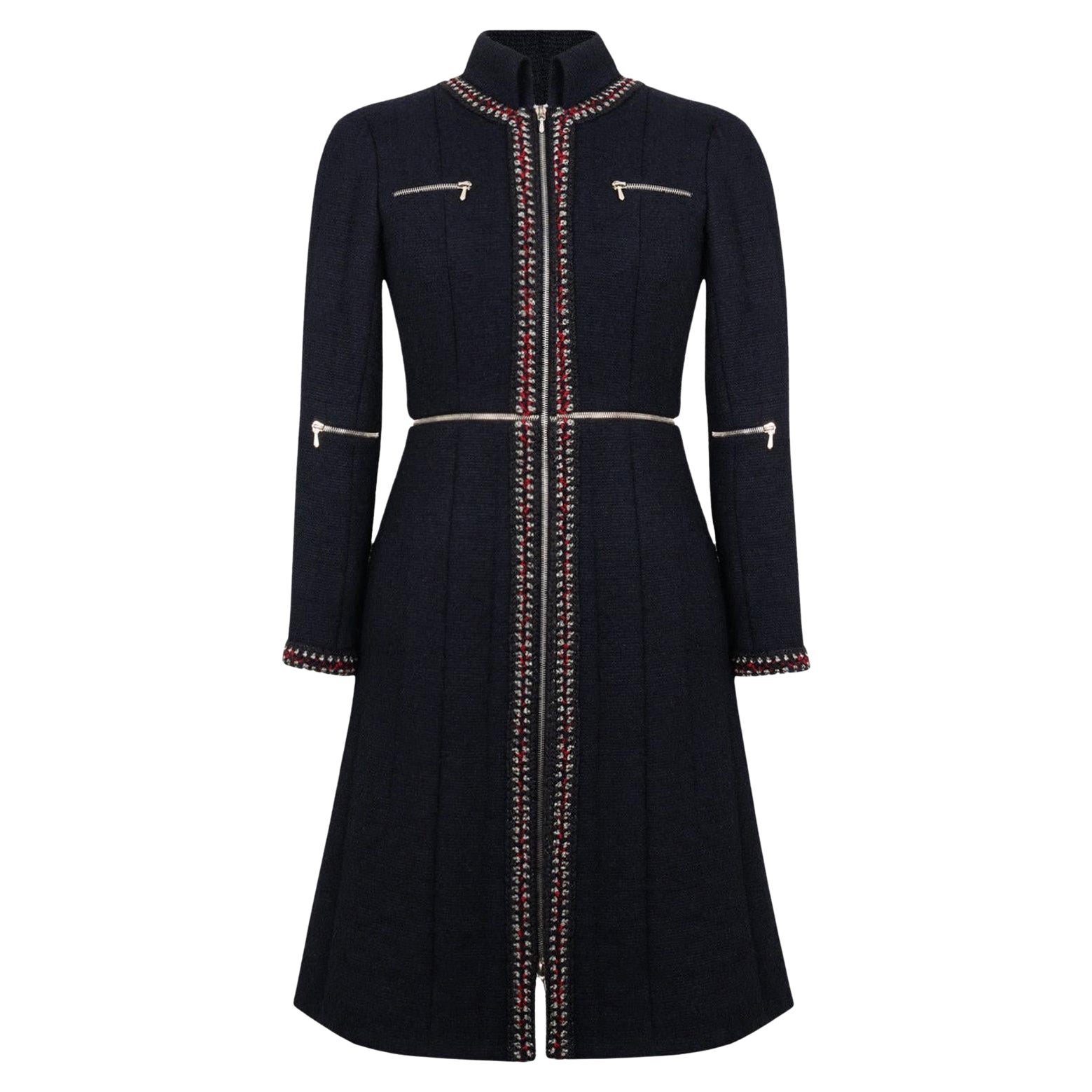 Chanel Paris / Shanghai Runway Black Tweed Coat 50 FR