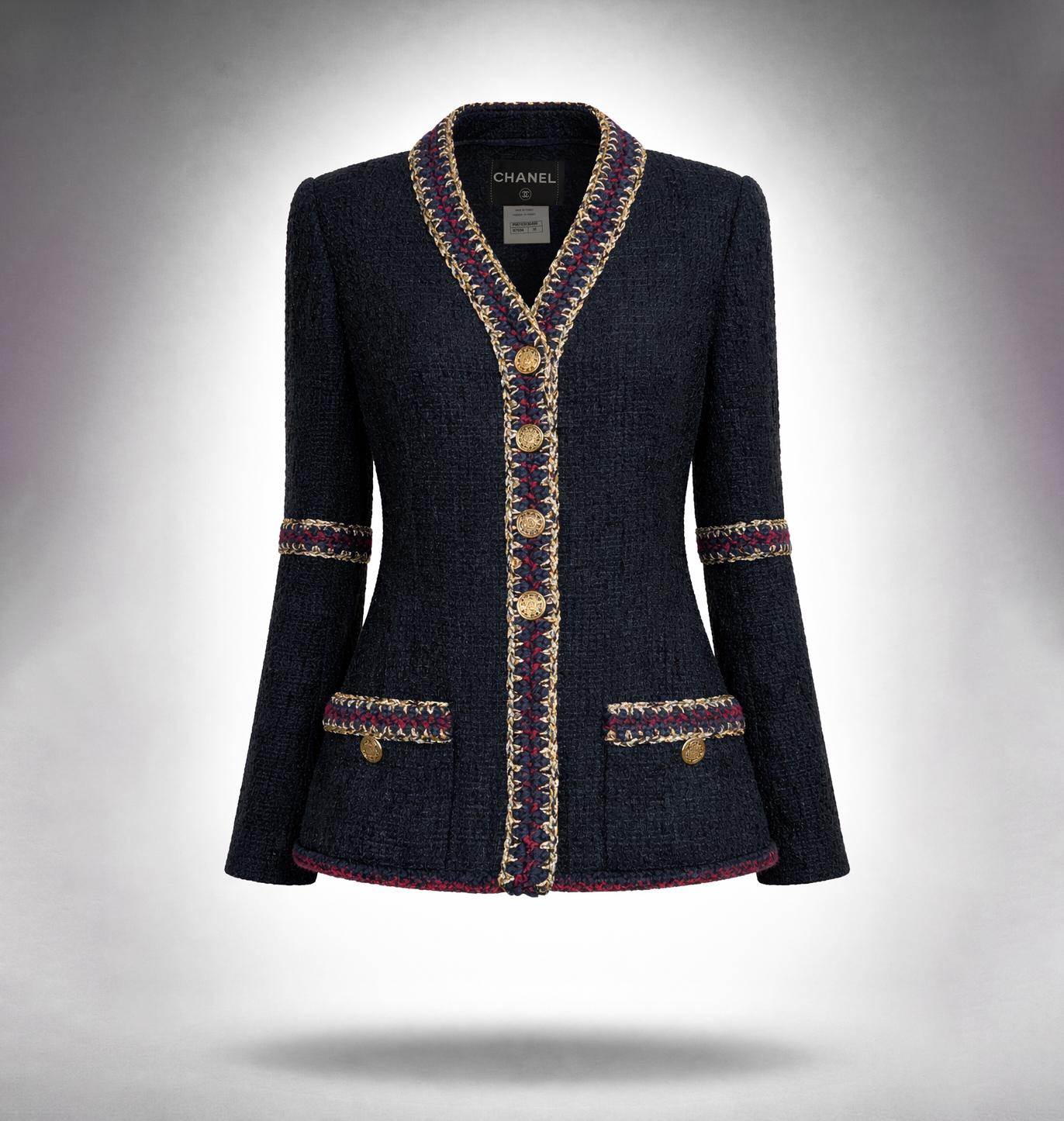 CHANEL Paris / Shanghai Statement Black Tweed Jacket 34 FR