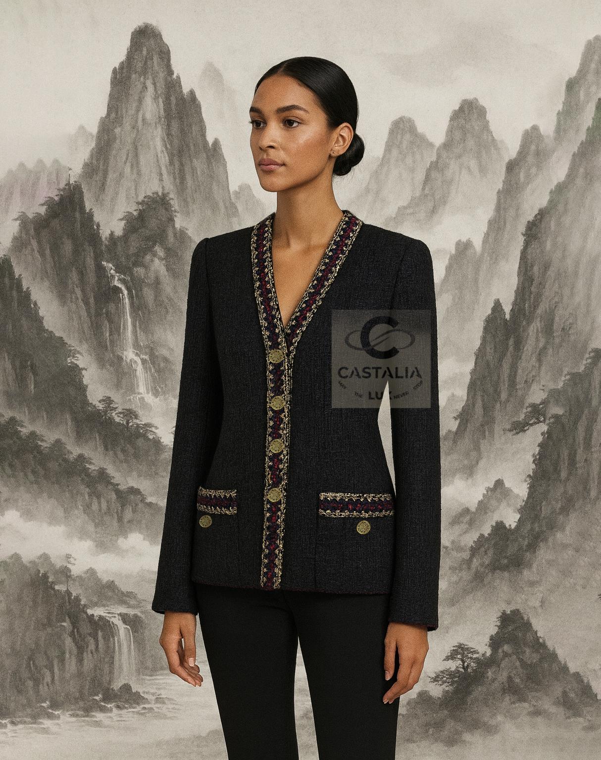 da uomo o donna Chanel Paris / Shanghai Statement Giacca in tweed nero 36 FR in vendita