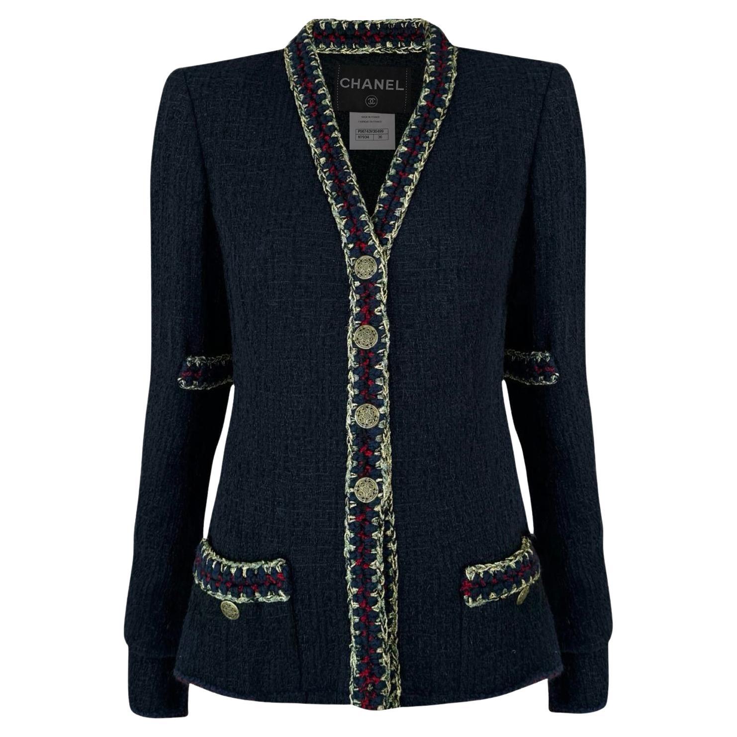 CHANEL Paris / Shanghai Statement Black Tweed Jacket 36 FR