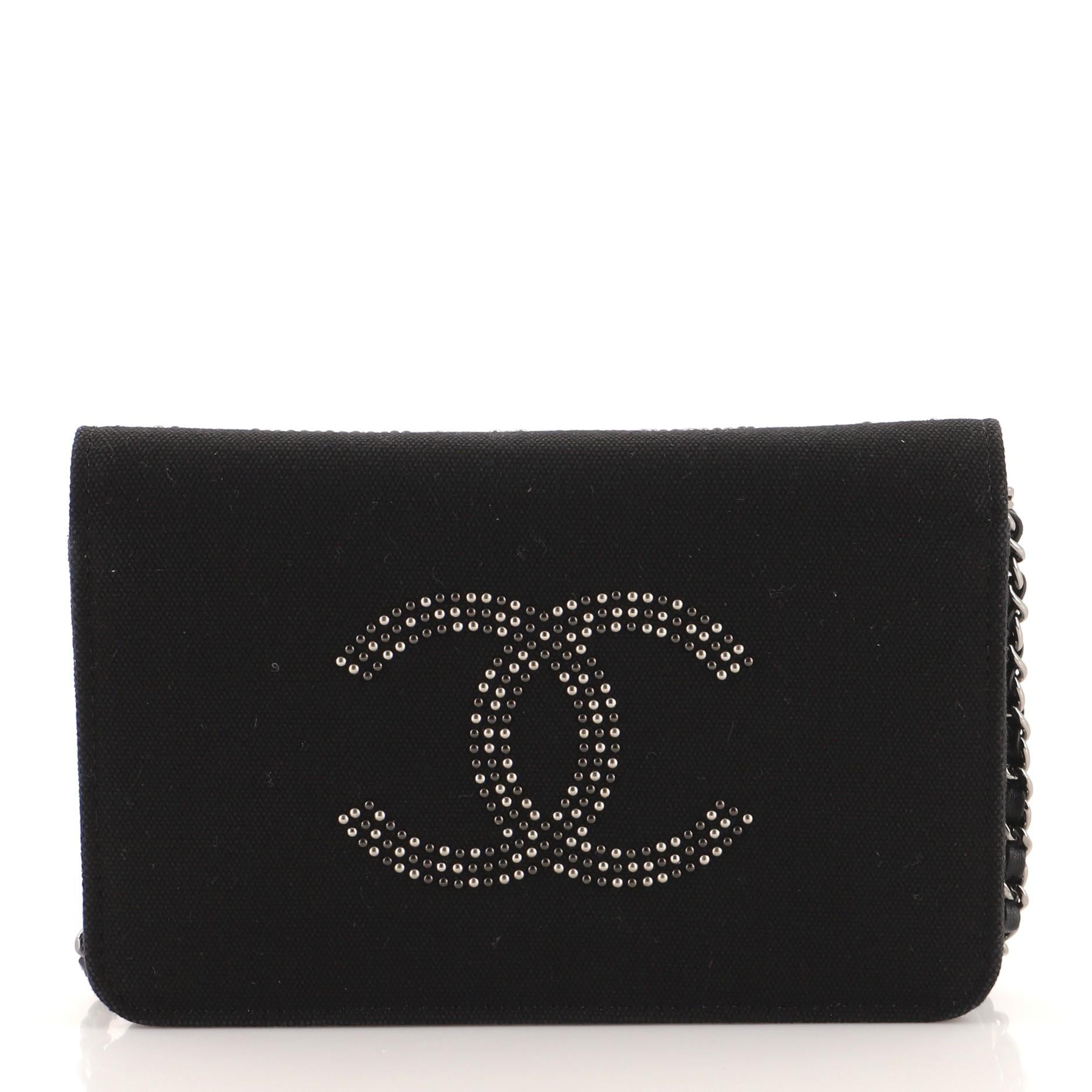 Black Chanel Paris-Shanghai Wallet on Chain Crystal Embellished Canvas