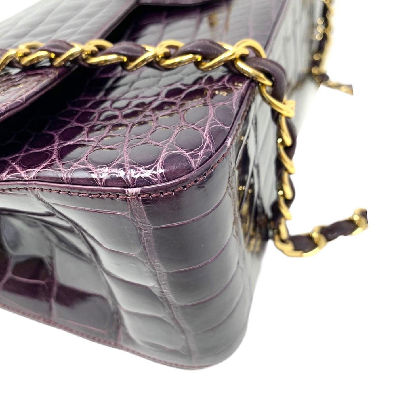 Chanel Paris Shiny Purple Crocodile Maxi Jumbo Timeless Bag, 2012 For Sale 4