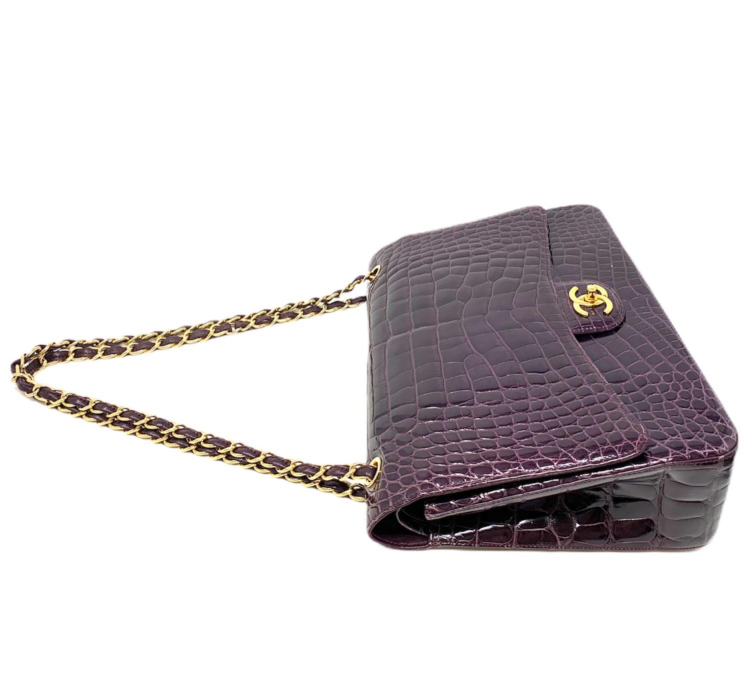 Women's Chanel Paris Shiny Purple Crocodile Maxi Jumbo Timeless Bag, 2012 For Sale