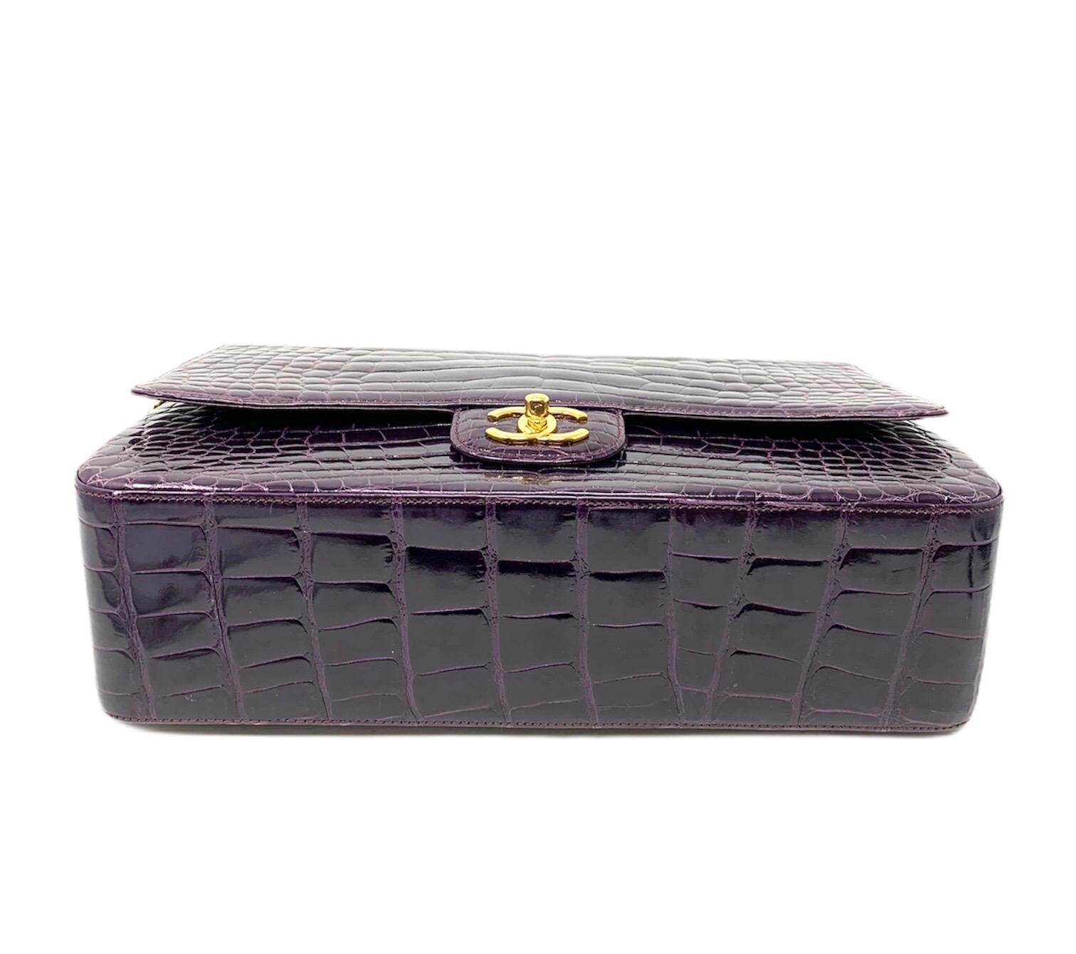 Chanel Paris Shiny Purple Crocodile Maxi Jumbo Timeless Bag, 2012 For Sale 1