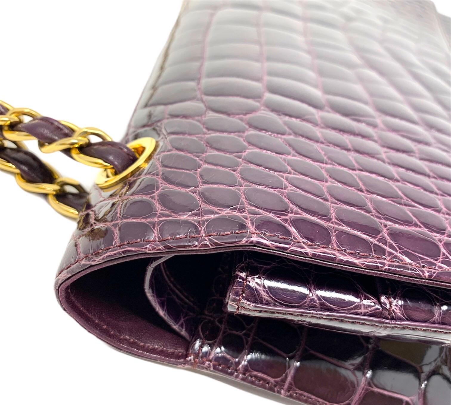 Chanel Paris Shiny Purple Crocodile Maxi Jumbo Timeless Bag, 2012 For Sale 2