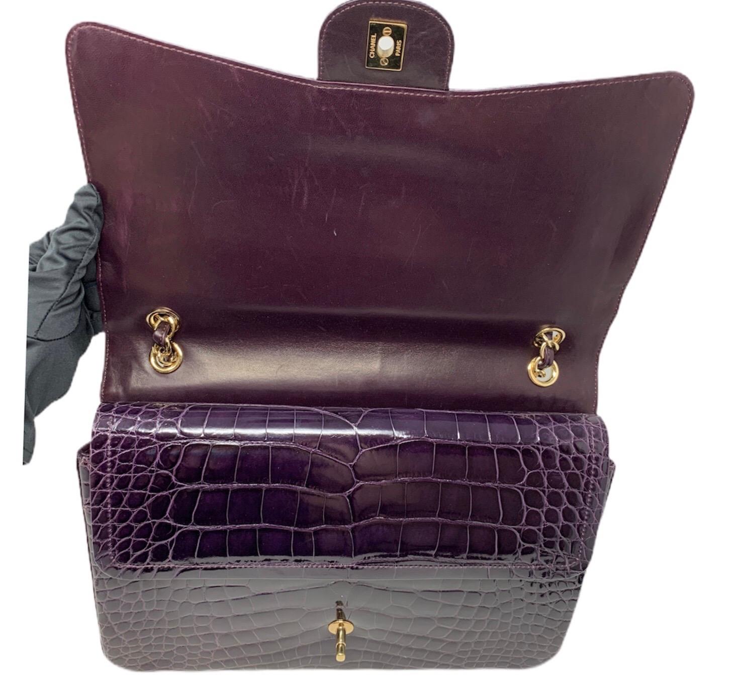 Chanel Paris Shiny Purple Crocodile Maxi Jumbo Timeless Bag, 2012 For Sale 3