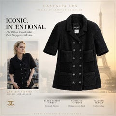 CHANEL Paris / SINGAPORE Black Ribbon Tweed Jacket 34 FR