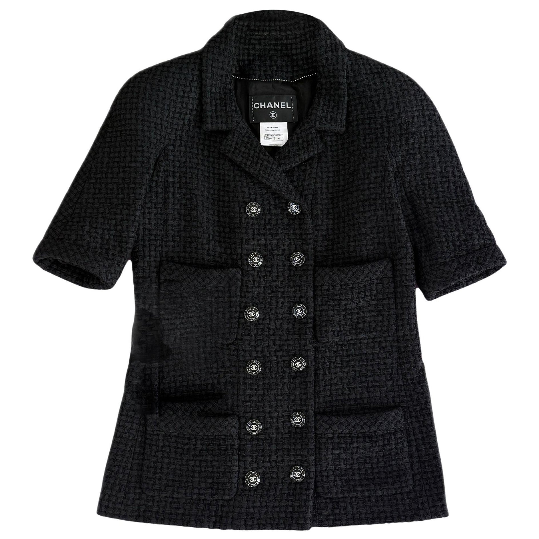 CHANEL Paris / SINGAPORE Black Ribbon Tweed Jacket 34 FR