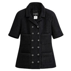 CHANEL Paris / SINGAPORE Black Ribbon Tweed Jacket 34 FR