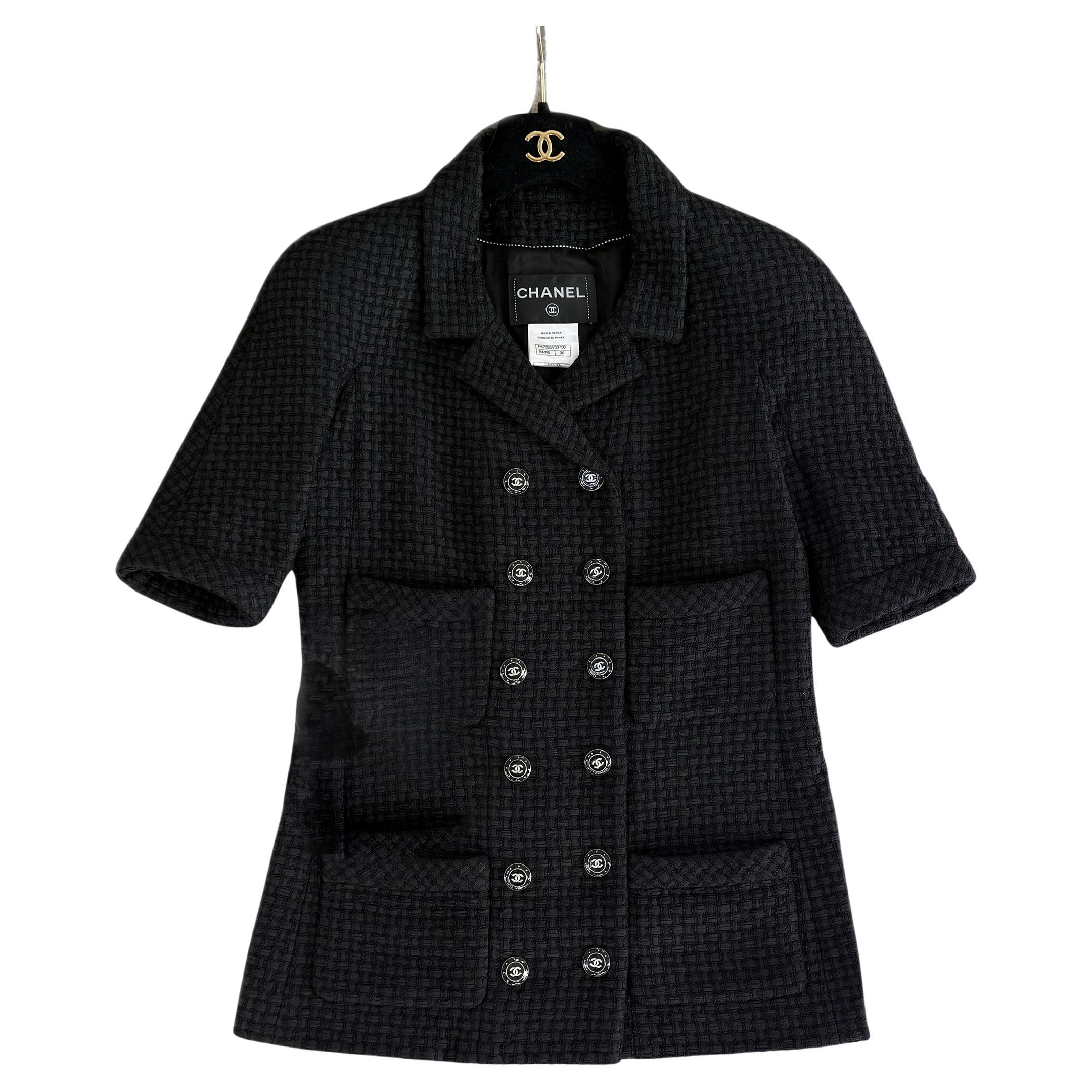 CHANEL Paris / Singapore Black Ribbon Tweed Jacket 34 FR