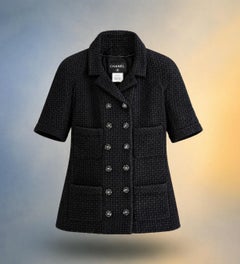 CHANEL Paris / SINGAPORE Black Ribbon Tweed Jacket 34 FR