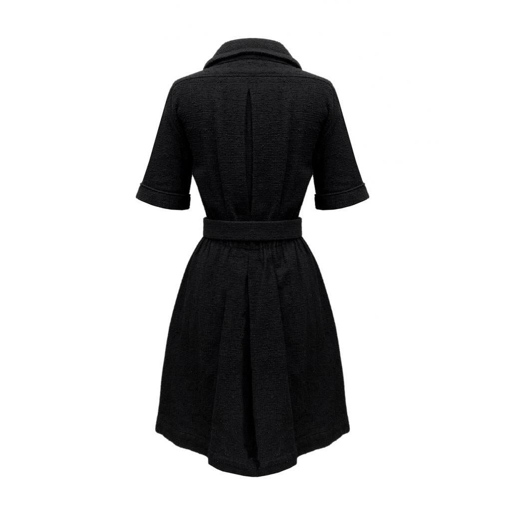da uomo o donna Chanel Paris / Singapore CC Logo Belted Black Tweed Dress 36 FR in vendita