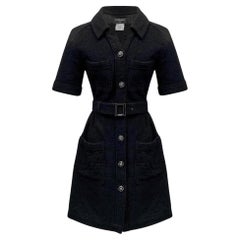 Chanel Paris / Singapore CC Logo Belted Black Tweed Dress 36 FR