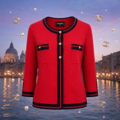 CHANEL Paris / VENICE Collectible Red Cashmere Jacket 40 FR