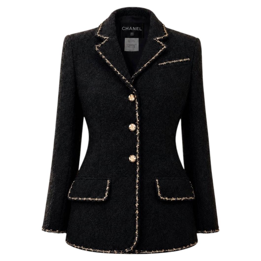 CHANEL Paris / Venice Iconic Black Tweed Jacket 34 FR For Sale