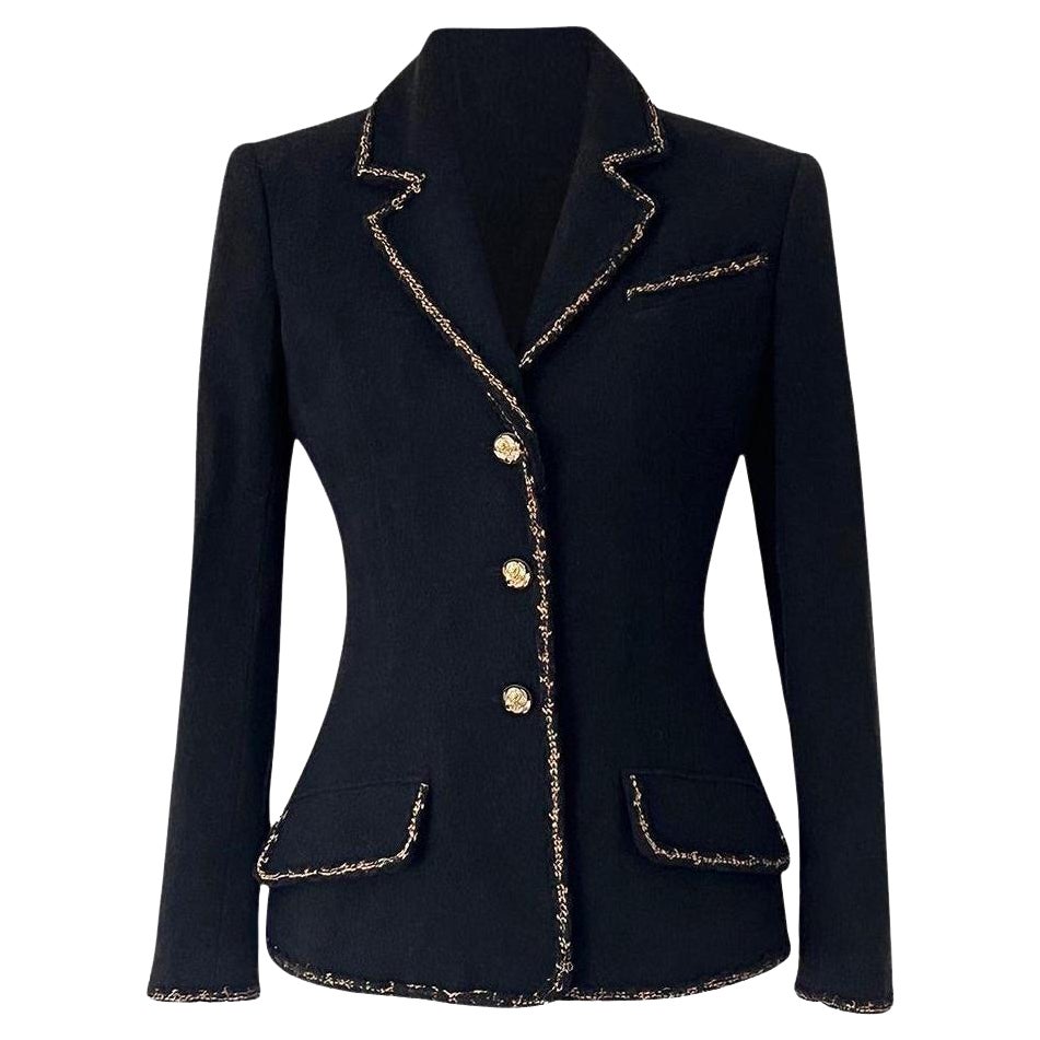 Chanel Paris / VENICE Iconic Black Tweed Jacket 38 FR For Sale
