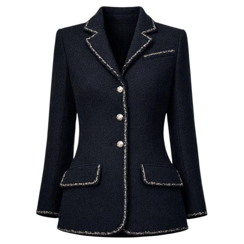 Chanel Paris / VENICE Iconic Black Tweed Jacket 38 FR