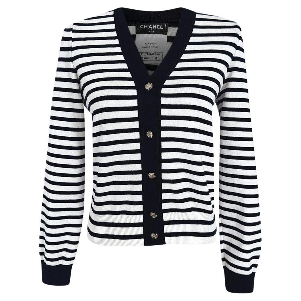 CHANEL Paris / Venise Rare Maritime Cardigan rayé 38 FR