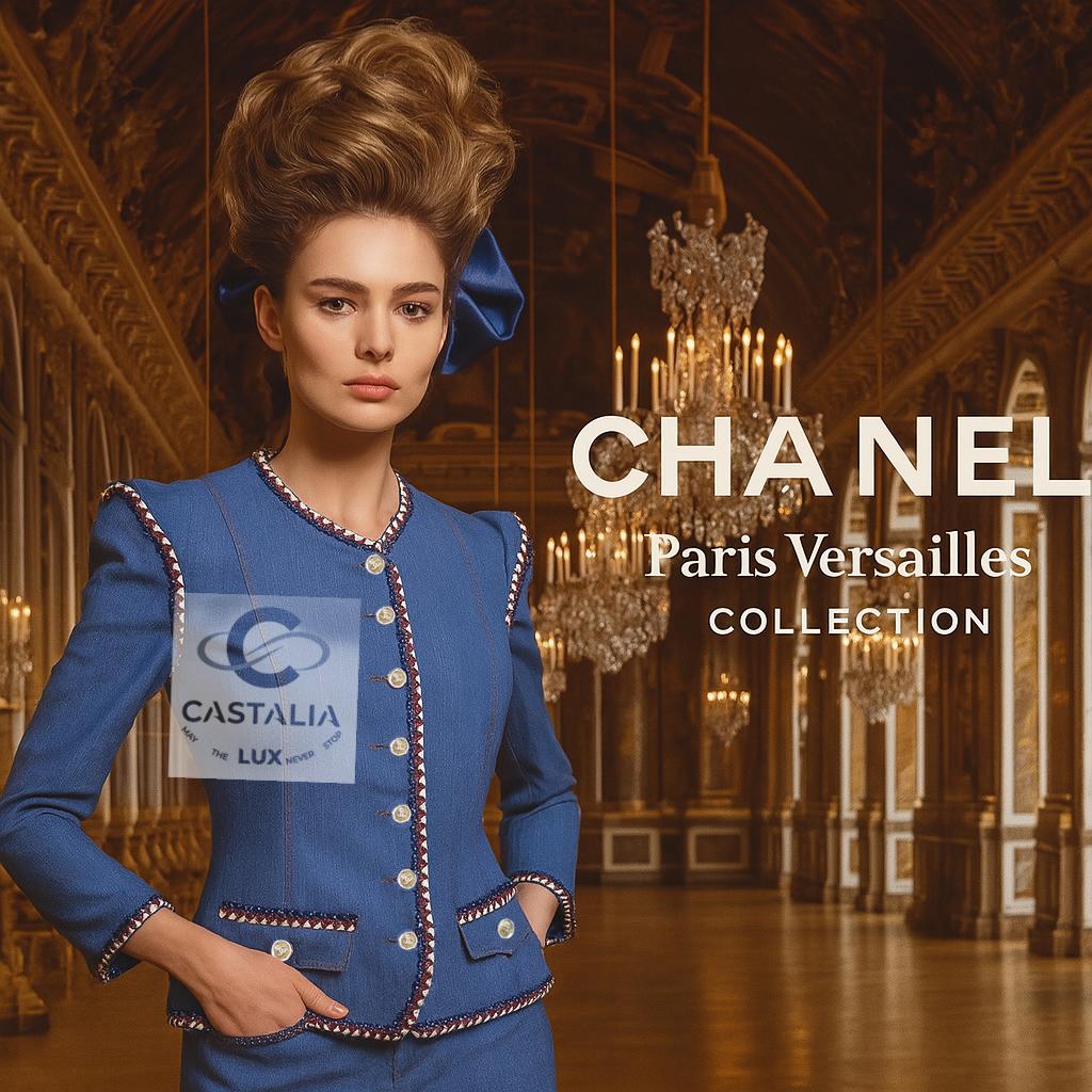 ~ Una obra maestra donde el esplendor regio se une a la comodidad contemporánea, 
esta chaqueta vaquera Chanel coleccionable de la Colección Crucero París / VERSAILLES 2013 de Karl Lagerfeld reimagina la opulencia barroca a través de la lente de la