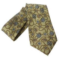 CHANEL Paris Yellow Silk Stars , Crowns, & Globes Italian Necktie c 1990s