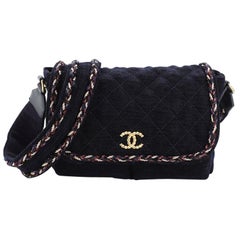 Chanel Parisian Stroll Messenger Bag Quilted Velvet Wool Medium