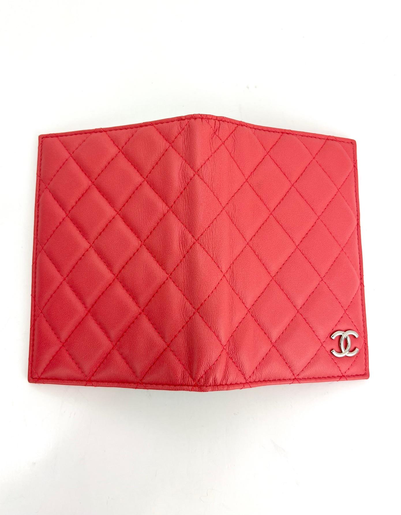 CHANEL Passport Holder Coral Quilted Calfskin Leather Wallet  8