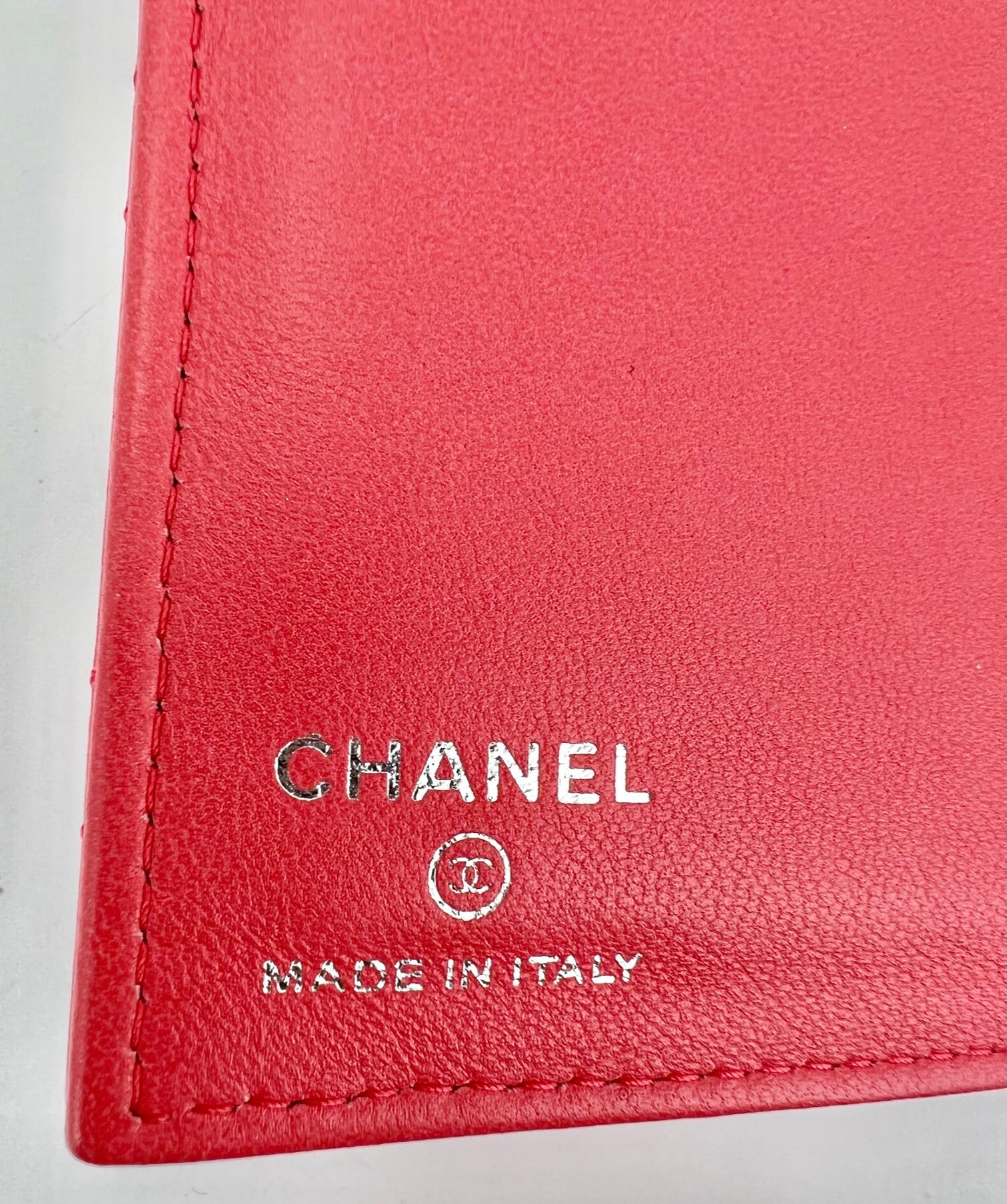 Women's CHANEL Passport Holder Coral Quilted Calfskin Leather Wallet 