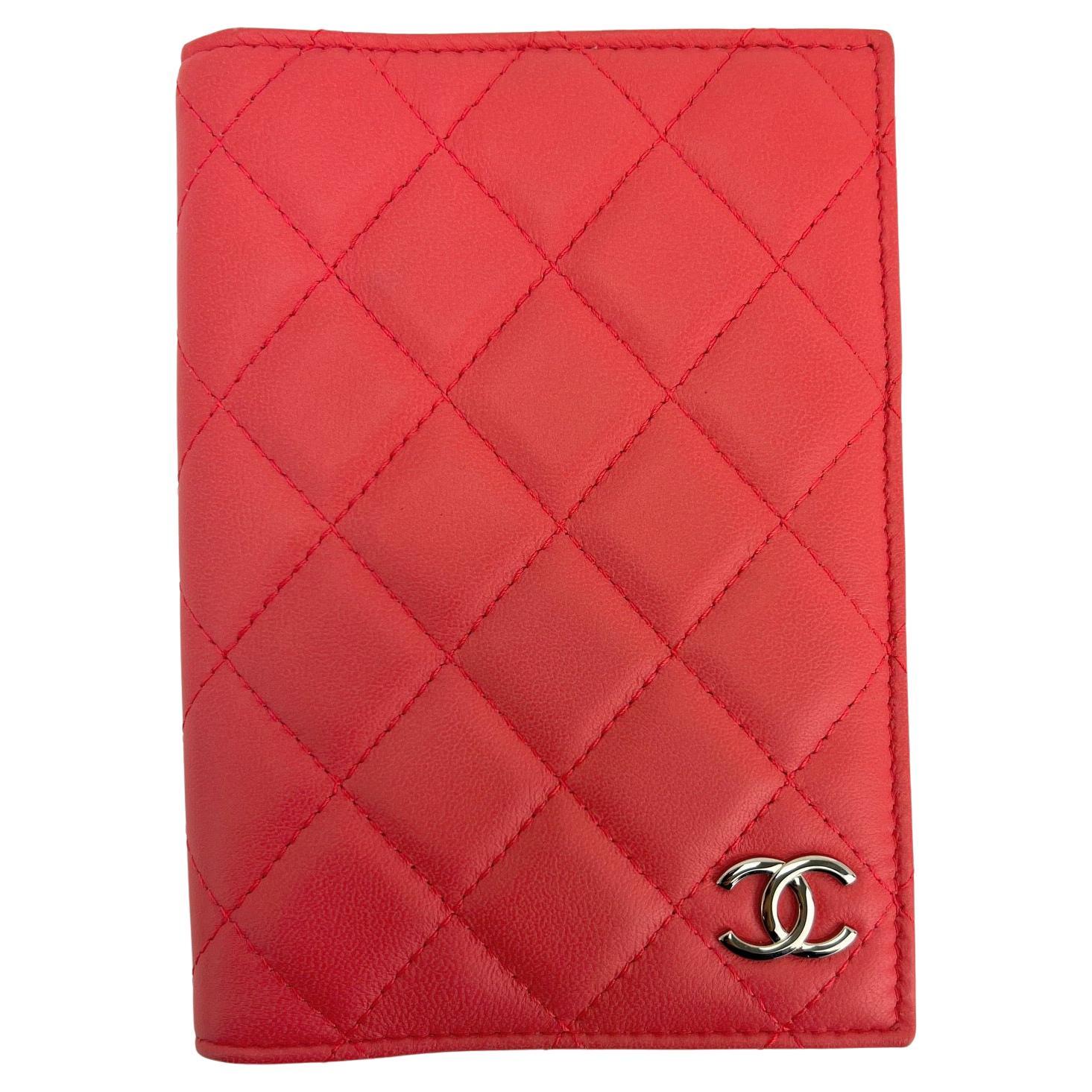 CHANEL Passport Holder Coral Quilted Calfskin Leather Wallet 