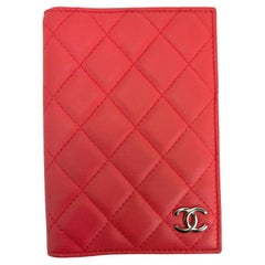CHANEL Passport Holder Coral Quilted Calfskin Leather Wallet 
