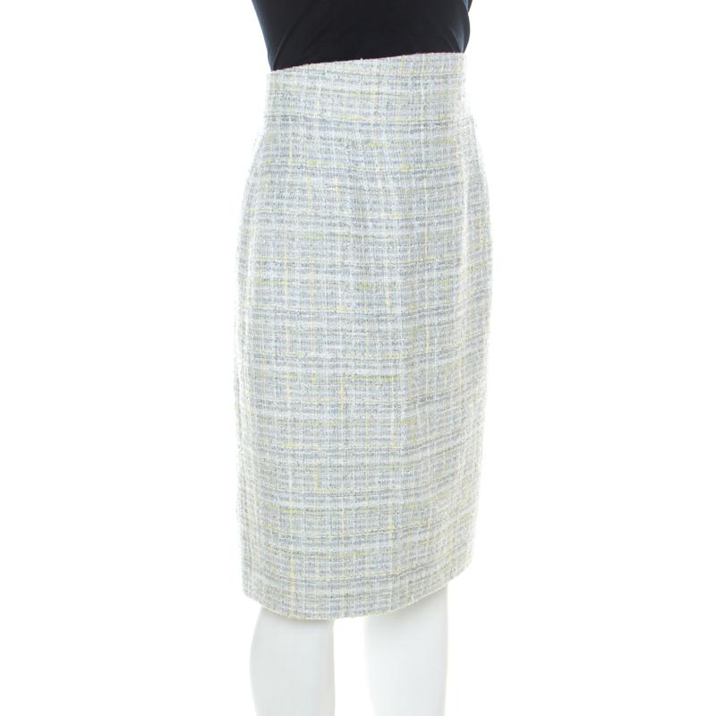 Gray Chanel Pastel Green Lesage Tweed Pencil Skirt L