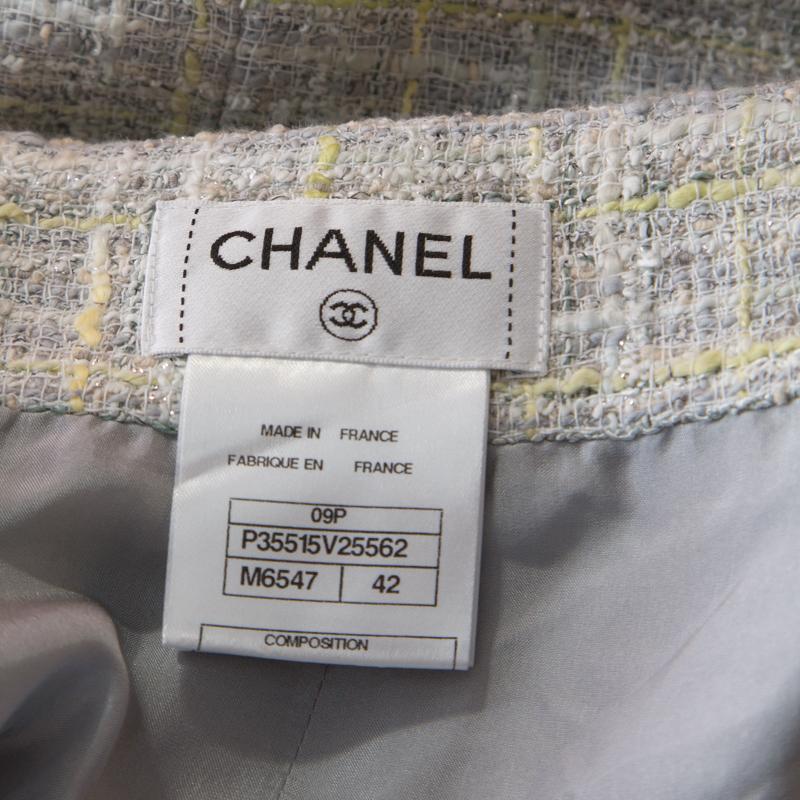 Chanel Pastel Green Lesage Tweed Pencil Skirt L In Good Condition In Dubai, Al Qouz 2