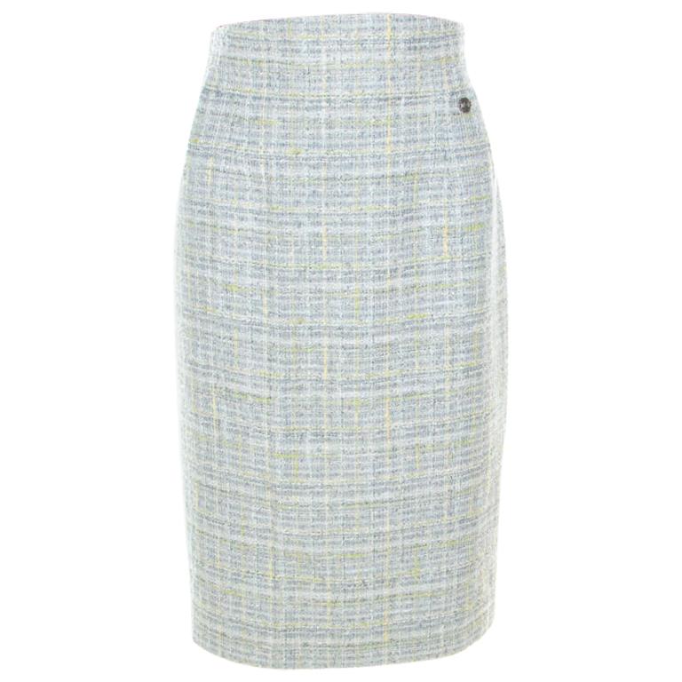 Chanel Pastel Green Lesage Tweed Pencil Skirt L