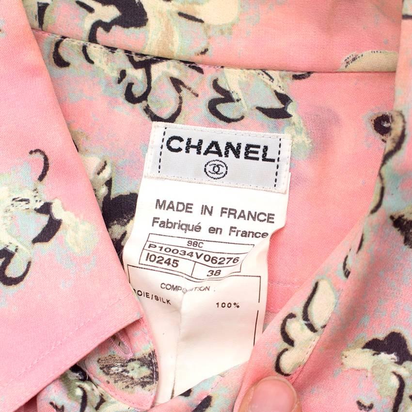 Women's Chanel Pastel Pink with Flower Print Silk Blouse   For Sale