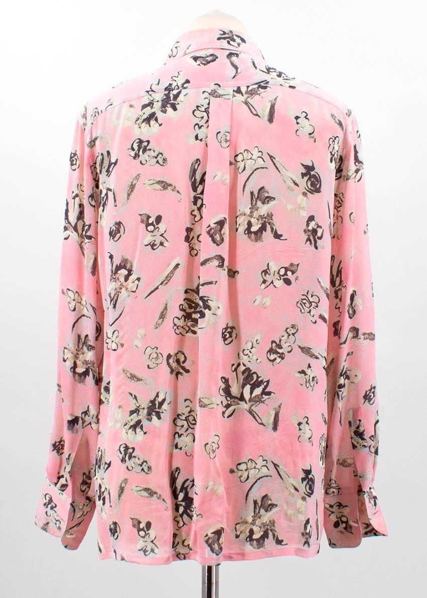 Chanel Pastel Pink with Flower Print Silk Blouse   For Sale 2