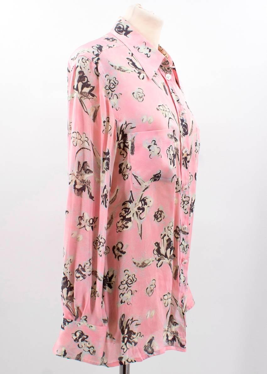 Chanel Pastel Pink with Flower Print Silk Blouse   For Sale 3