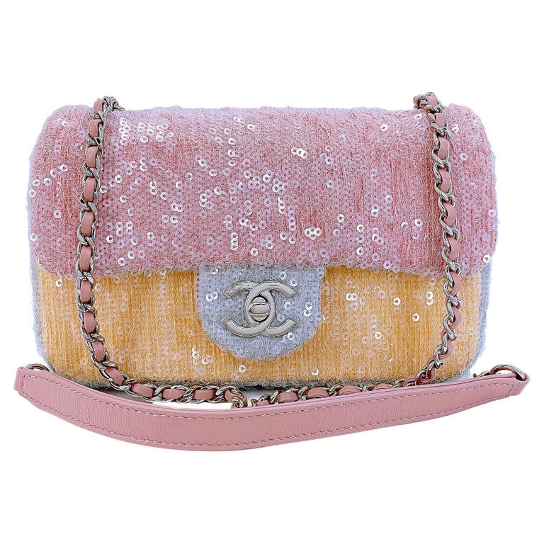 Chanel Rainbow Pastel Quilted Lambskin Top Handle Mini Flap Bag