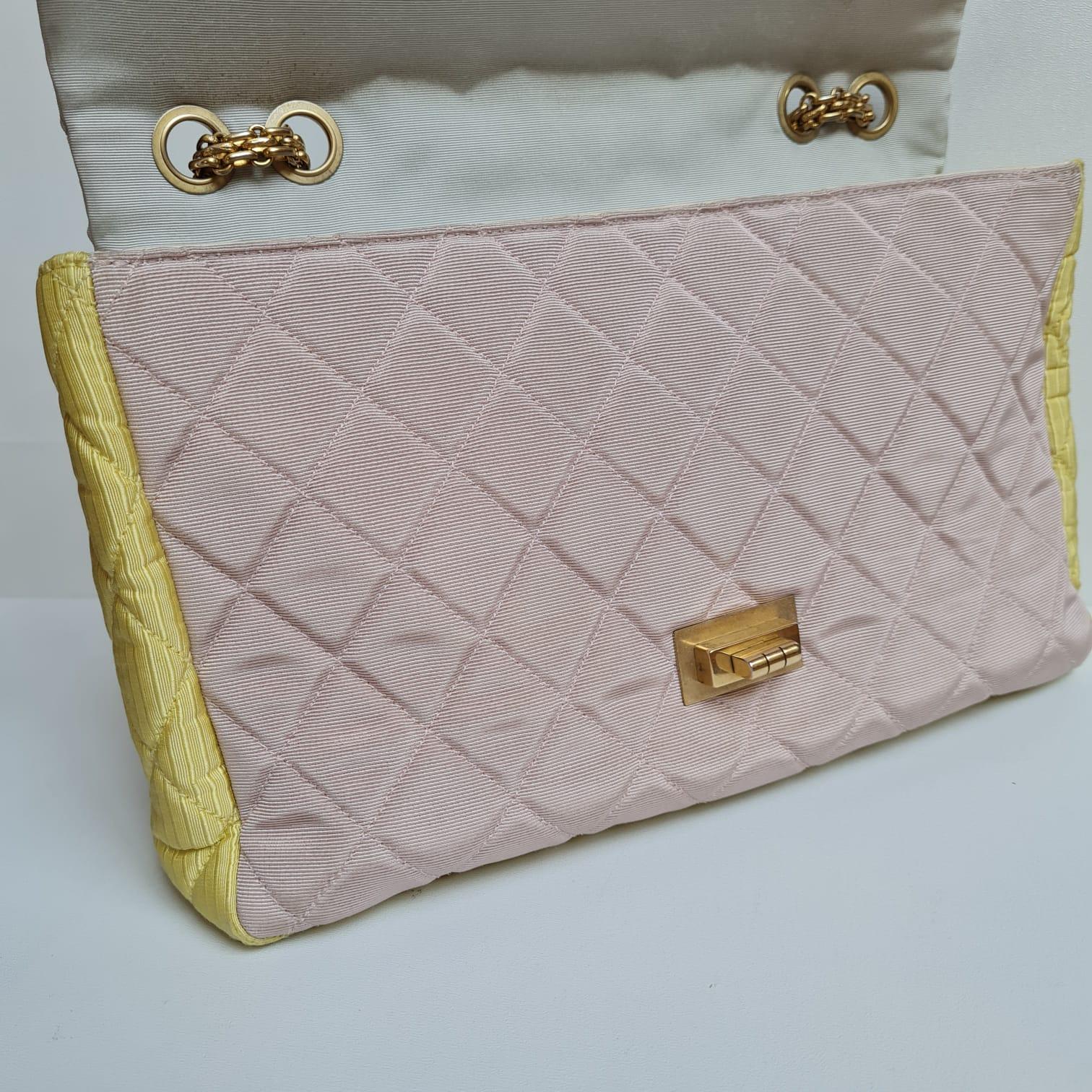 Chanel Pastel Tricolor 2.55 Canvas Quilted 227 Reissue Flap Bag For Sale 10