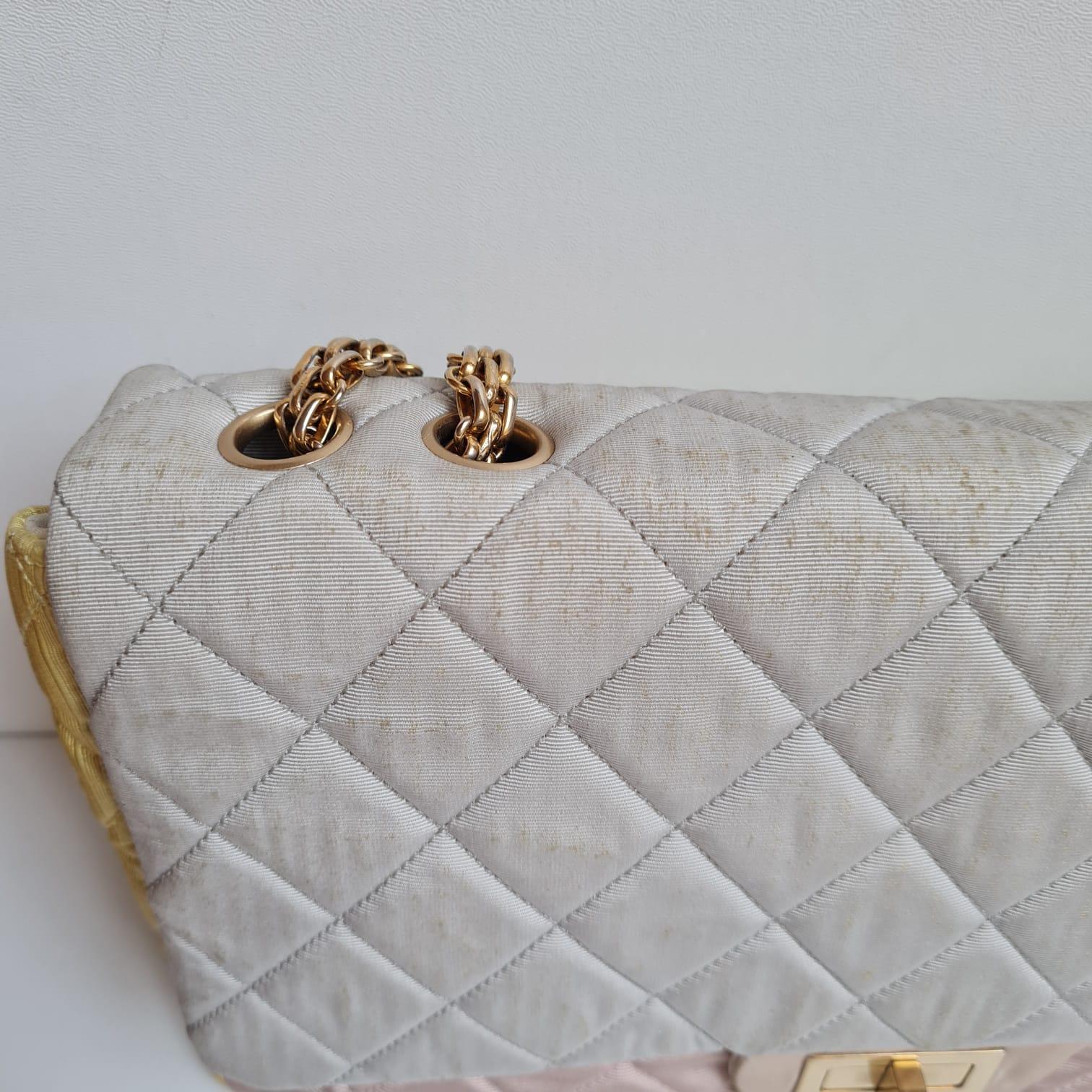 Chanel Pastel Tricolor 2.55 Canvas Quilted 227 Reissue Flap Bag For Sale 13