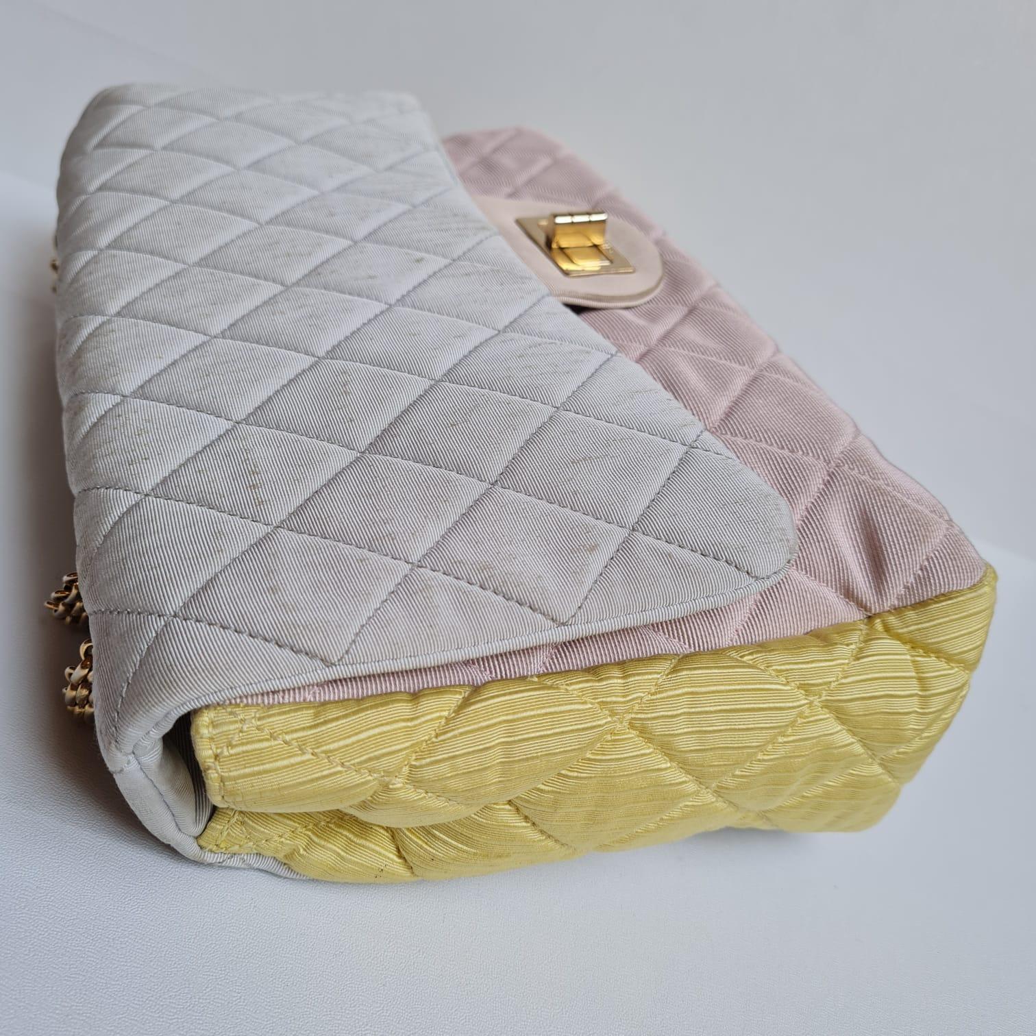 Chanel Pastel Tricolor 2.55 Canvas Quilted 227 Reissue Flap Bag For Sale 14