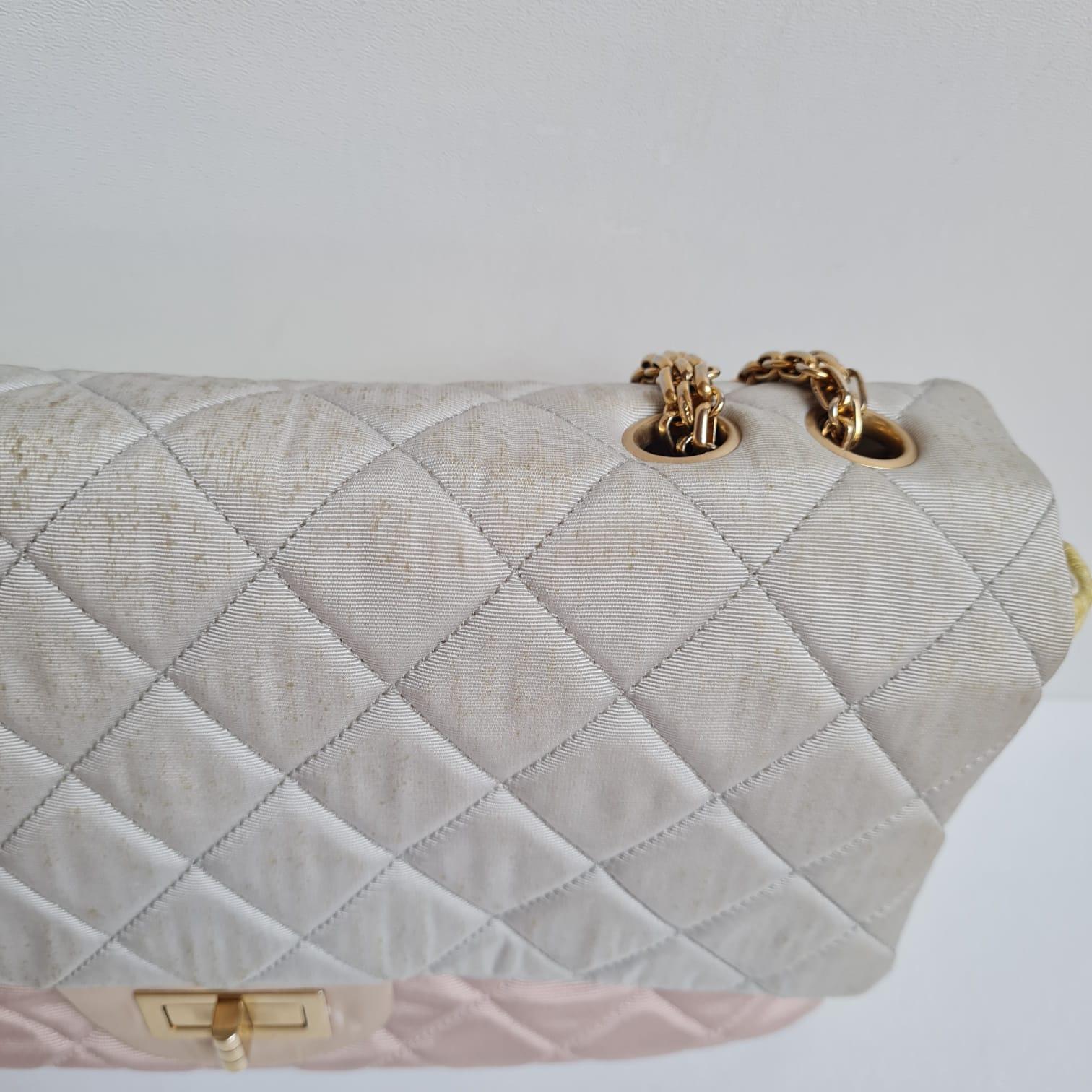 Chanel Pastel Tricolor 2.55 Canvas Quilted 227 Reissue Flap Bag For Sale 15