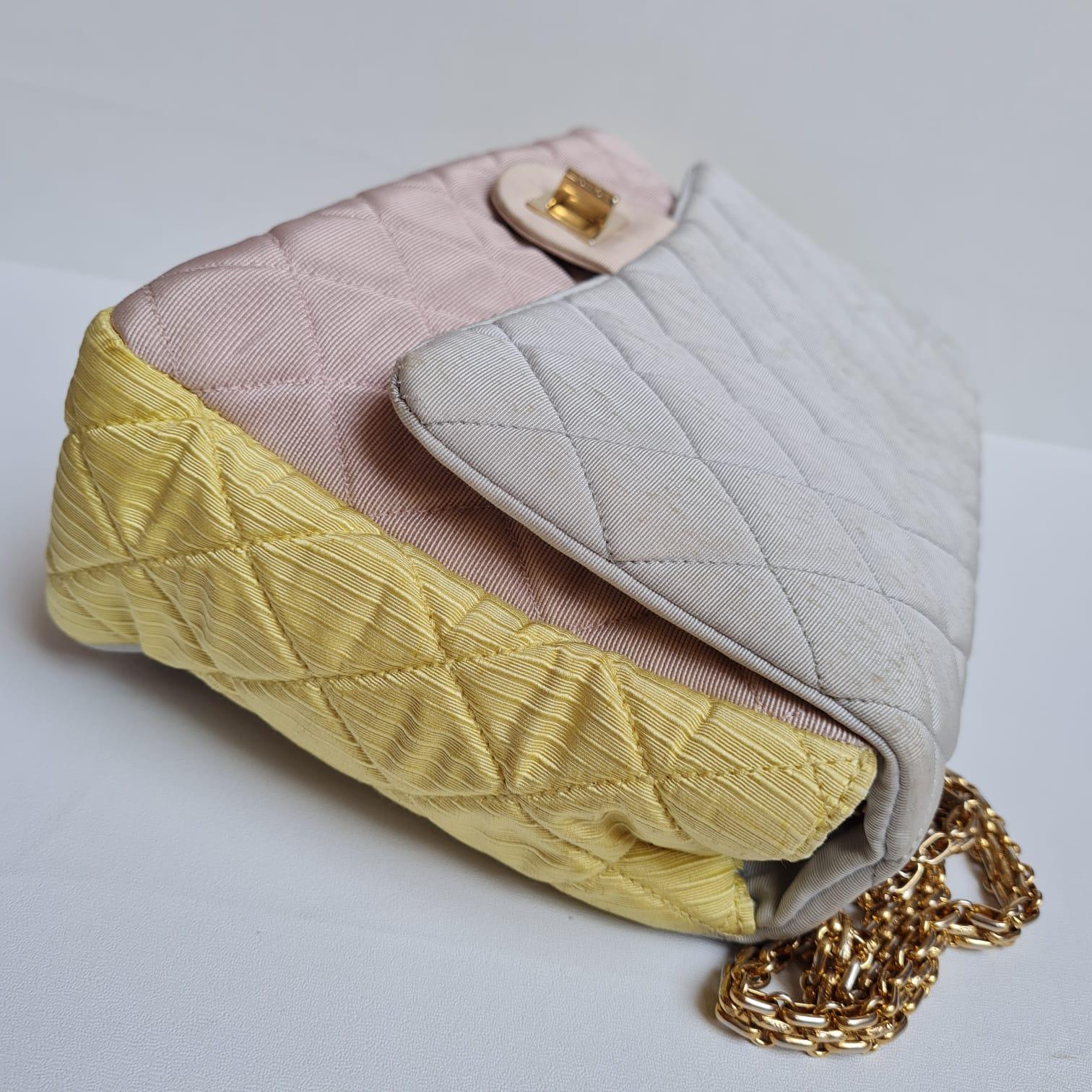Chanel Pastel Tricolor 2.55 Canvas Quilted 227 Reissue Flap Bag For Sale 16