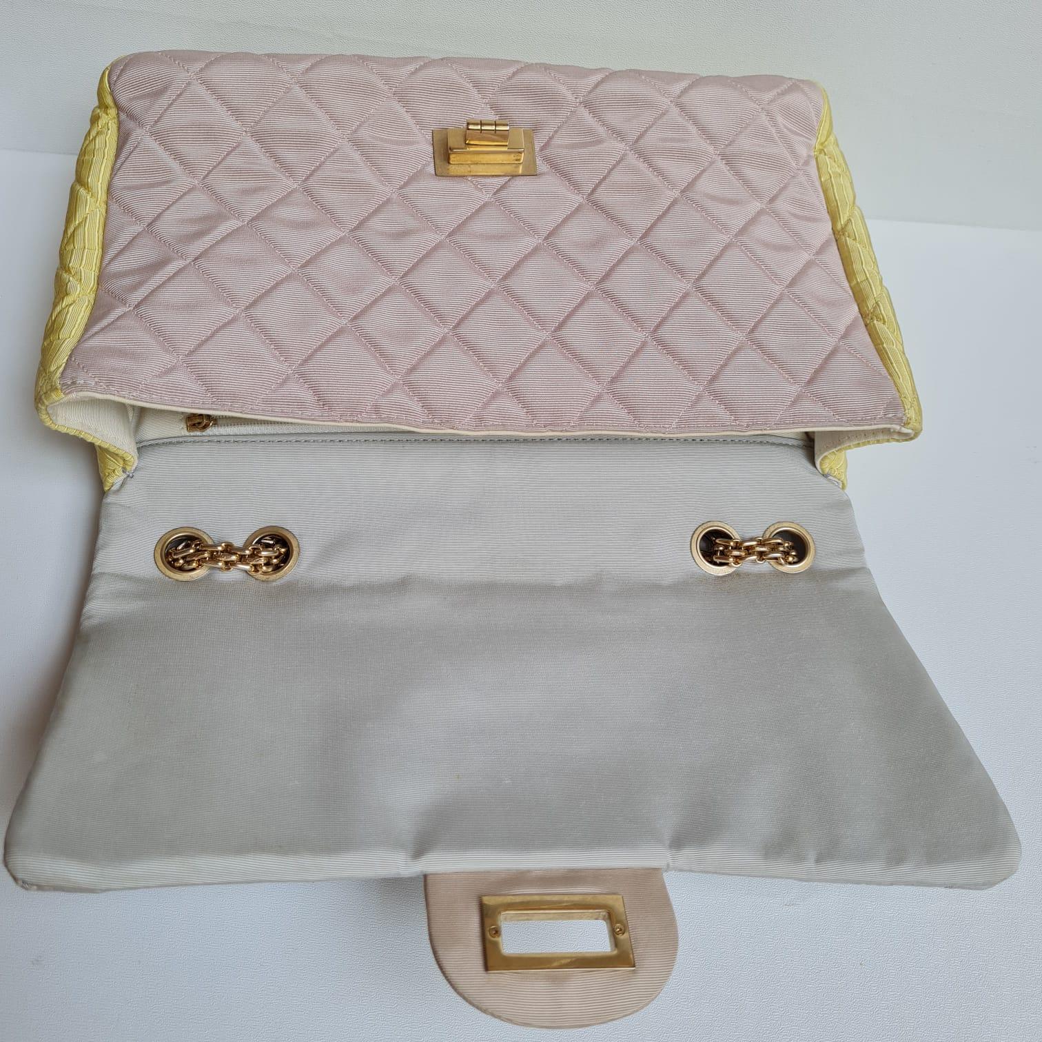 Women's Chanel Pastel Tricolor 2.55 Canvas Quilted 227 Reissue Flap Bag For Sale