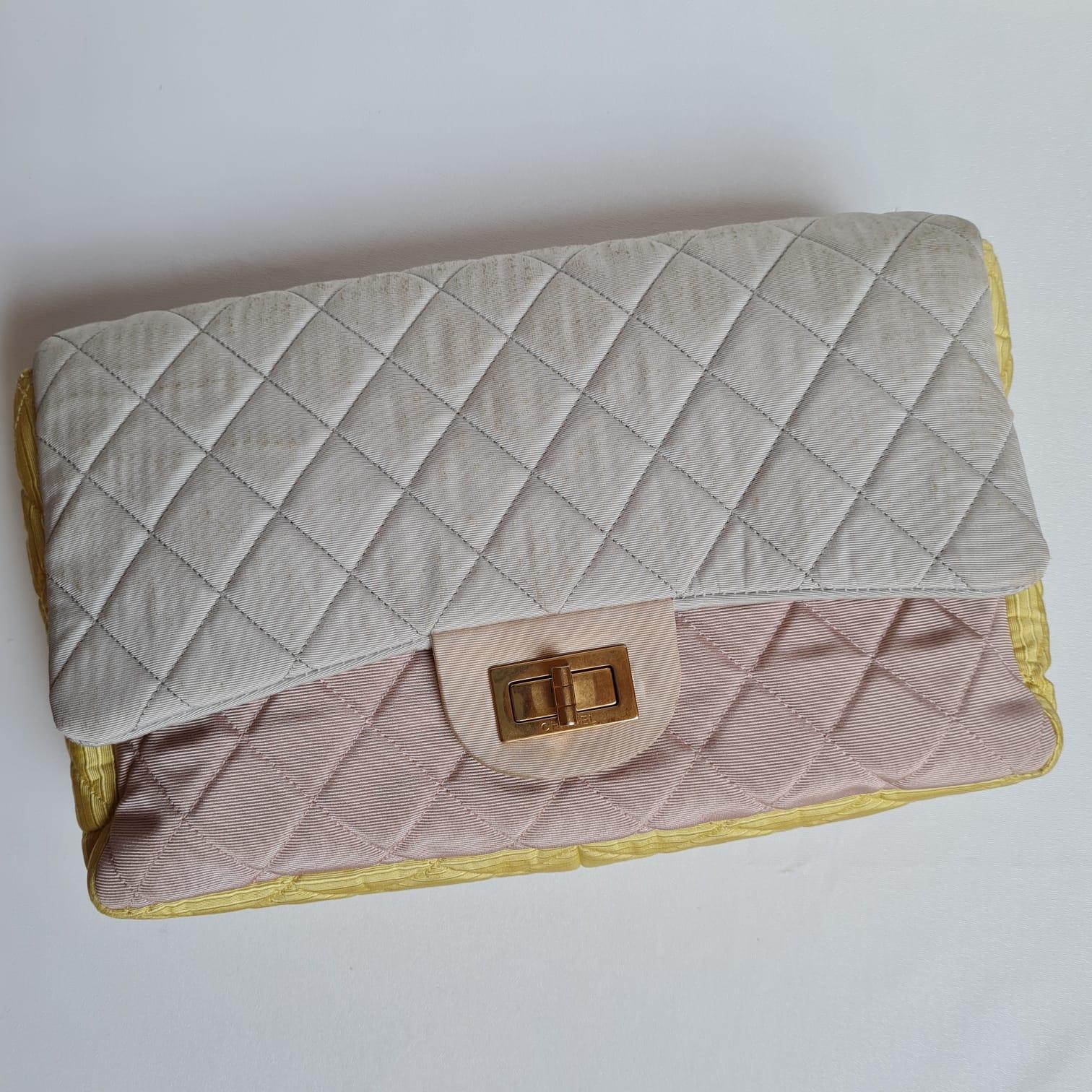 Chanel Pastel Tricolor 2.55 Canvas Quilted 227 Reissue Flap Bag For Sale 1