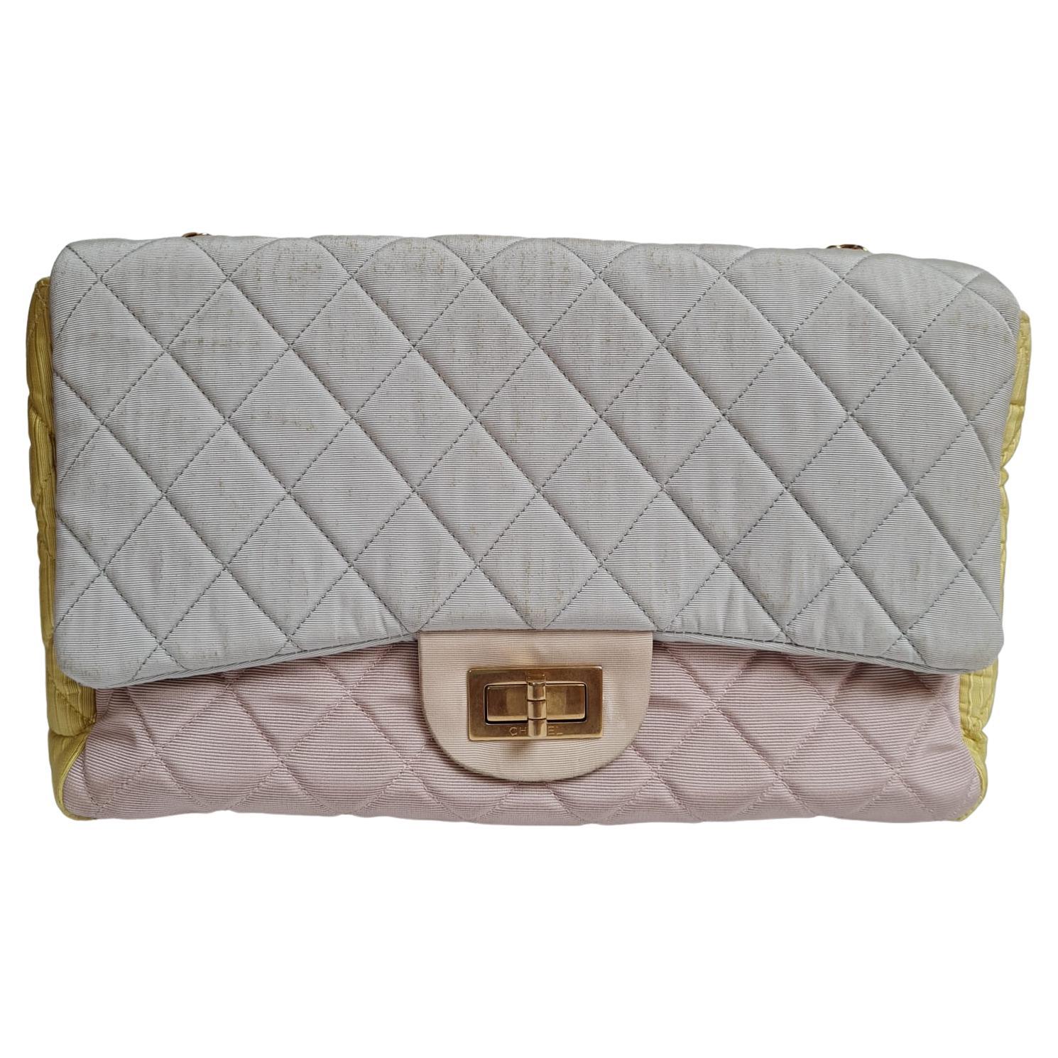 Chanel Pastel Tricolor 2.55 Canvas Quilted 227 Reissue Flap Bag For Sale