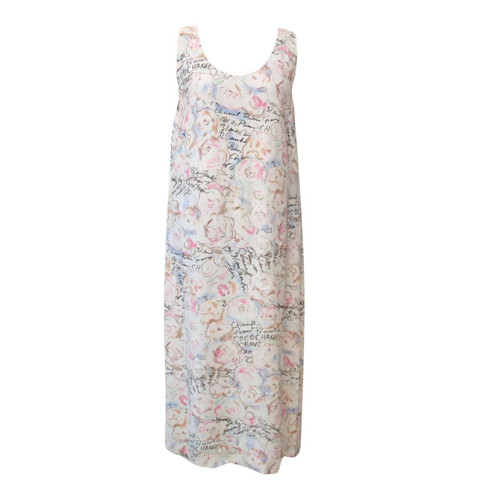 Gray Chanel Pastels Floral Text Dress 
