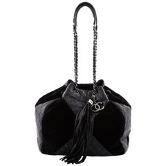 Chanel Patchwork Drawstring Bag Quilted Leather and Suede Large