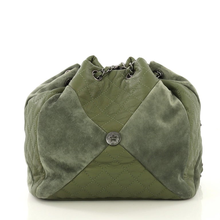 Chanel Patchwork Drawstring Bag Quilted Leather and Suede Small at 1stDibs