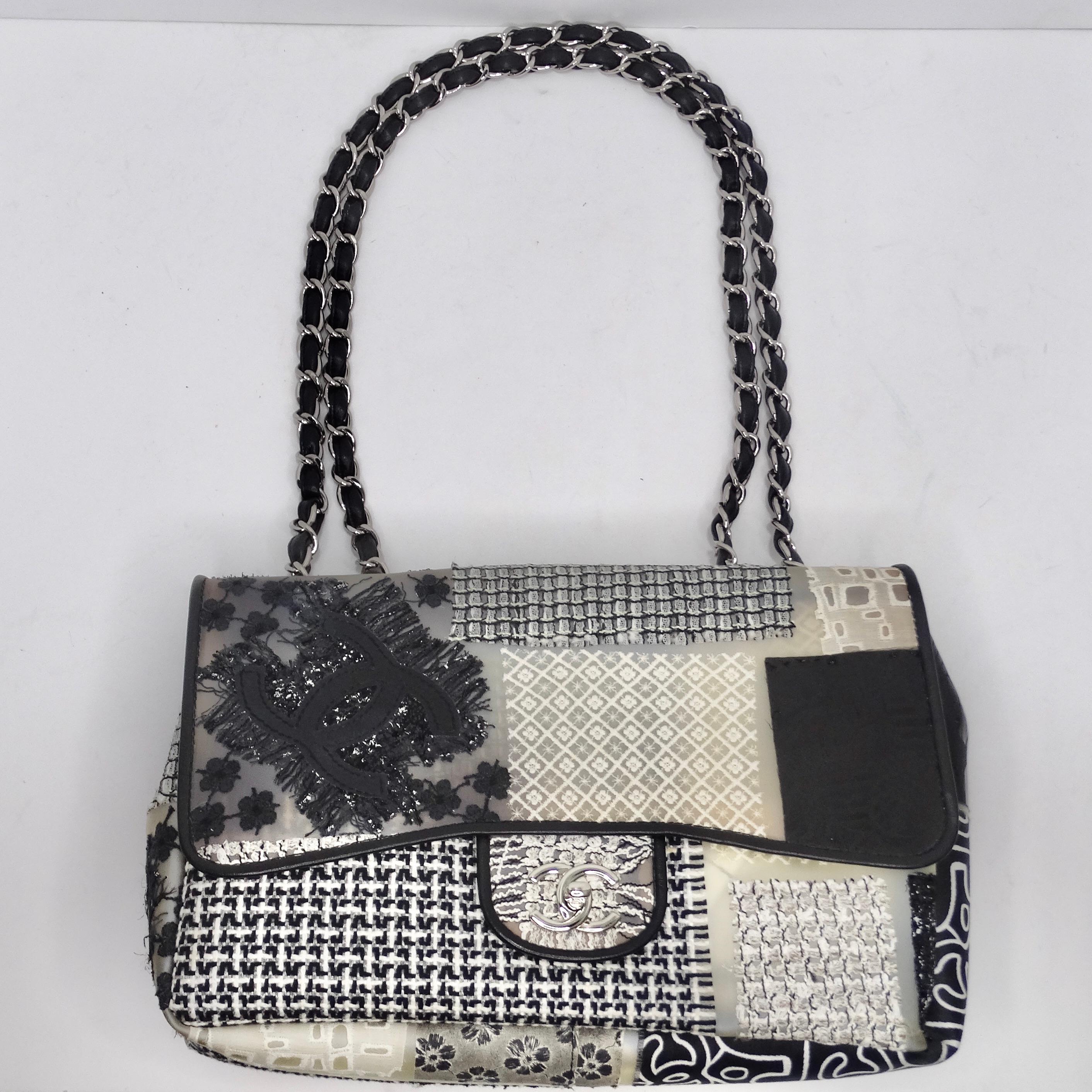 Elevate Your Wardrobe with the uniquely chic Chanel Patchwork Tweed PVC Classic Single Flap Handbag! Introducing a one-of-a-kind Chanel creation that is bound to turn heads wherever you go. This Chanel Patchwork Tweed PVC Classic Single Flap Handbag