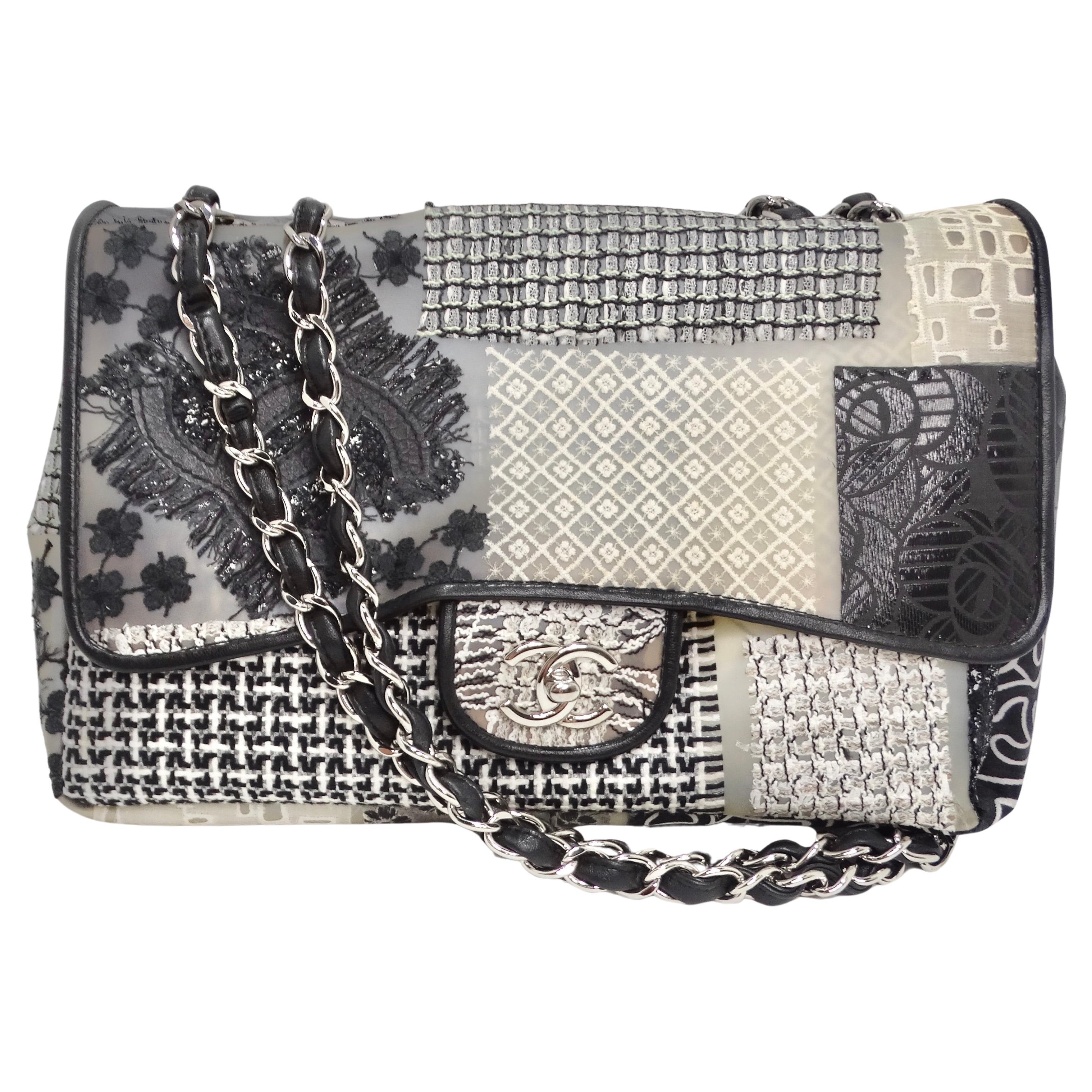 Chanel Patchwork Tweed PVC Classic Single Flap Handbag For Sale at 1stDibs
